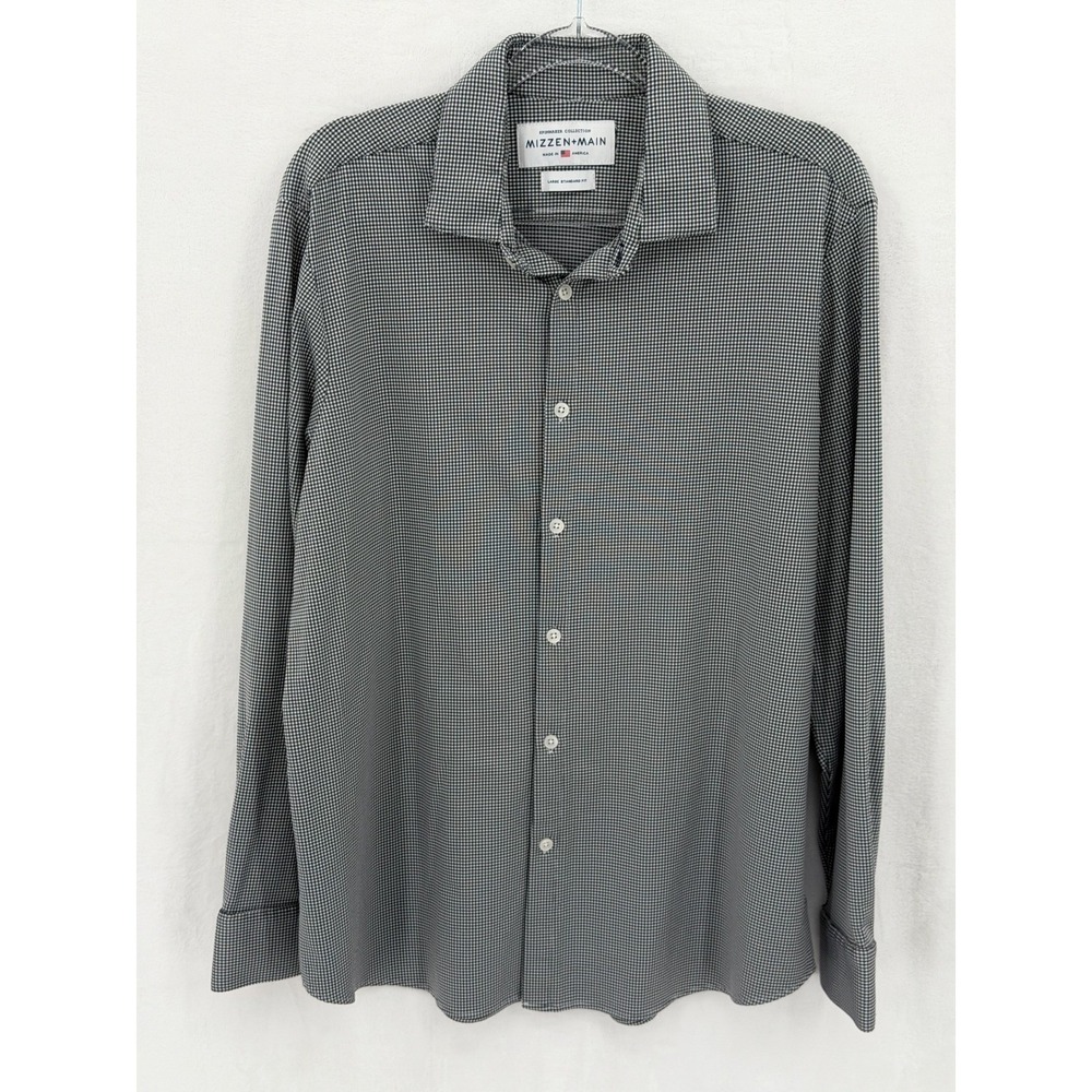 Mizzen + Main Shirt Mens Large Gray Black Spinnaker Standard Fit Gingham Stretch